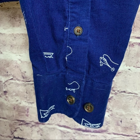 Le 31 Par Simons Blue Fishing Print Corduroy Button Front Shirt - Picture 5 of 12